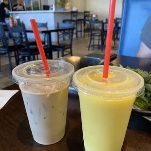 Milk tea and mango smoothie