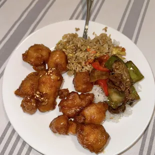 a plate of chinese food
