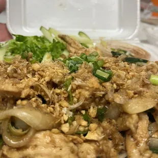 Bun Ga Xao Vermicelli with stir fry chicken with lemongrass and onions.