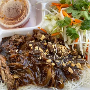 Beef with lemongrass vermicelli, not quite. Gravy?