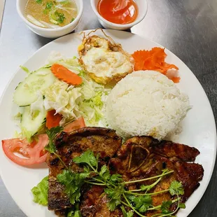 #60 Porkchop with egg &amp; steam rice.