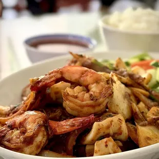 Lemon grass spicy shrimp, squid, mussels with rice