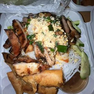 BBQ CHICKEN W/ VERMICELLI NOODLE &amp; CRISPY SPRING ROLL