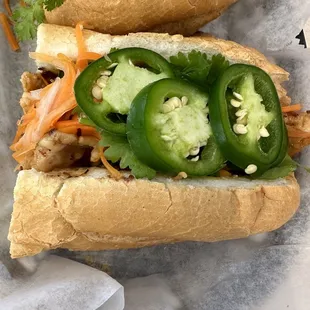 Husband&apos;s chicken banh mi (with my extra jalapeños)
