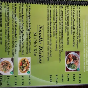 Menu - Vermicelli bowls and noodle dishes