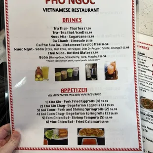 a menu for a vietnamese restaurant