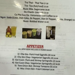 a menu for a vietnamese restaurant