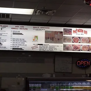 menus and prices on the wall
