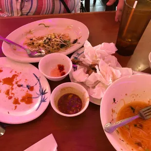 The aftermath of a satisfying lunch.