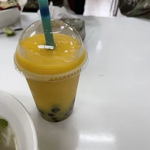 Mango smoothie with boba!