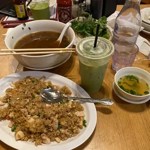 Extra Large Pho, Chicken Fried Rice and Thai Green Milk Tea