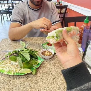 Fresh Spring Roll Beef Noodle Soup with Eye Round Steak