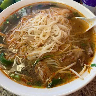 Beef Noodle Soup with Eye Round Steak (hot chili oil added)