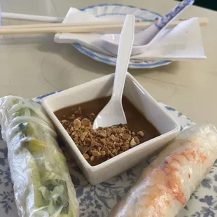 Must have Spring rolls! I got mine with no pork! Love this peanut sauce...