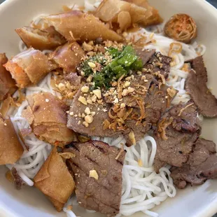 Beef and egg roll vermicelli bowl
