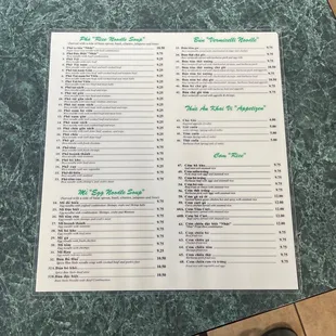 a menu on a table