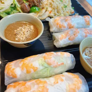 a variety of food items on a tray