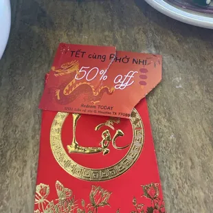 We lucky envelopes new year and got 50% off. The foods is so great and delicious. Thank Pho Nhi .