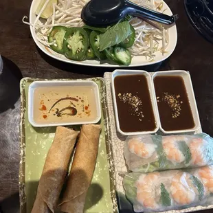 Egg rolls, spring rolls, bean sprouts with jalapeño and cilantro (extra)