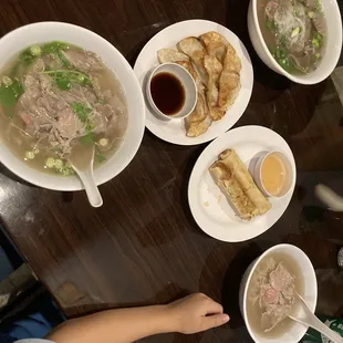 Kids pho, small pho &amp; large pho. Spring rolls &amp; fried dumplings