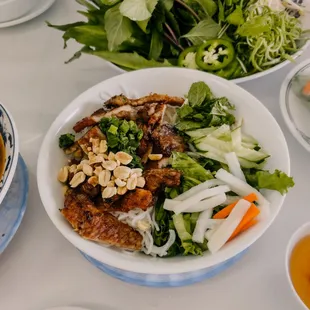 a variety of food items on a table