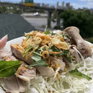 a person holding a plate of food