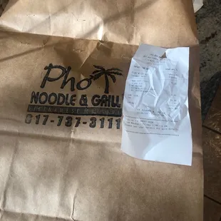Bag food came in and receipt