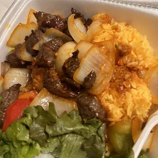 Shaken Beef Rice Dish