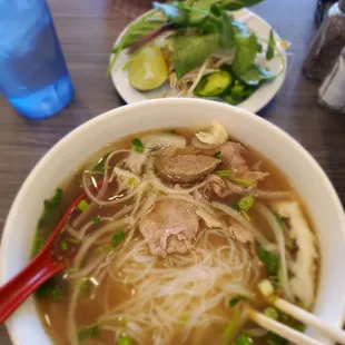 No. 22 pho soup rare steak, tripe, brisket, meatballs