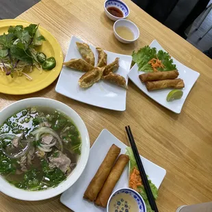 Fried dumplings, small pho, fried dumplings