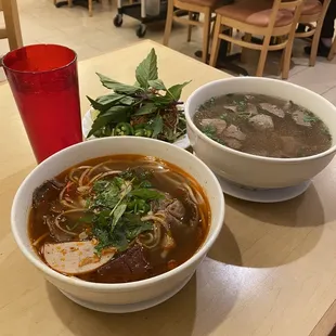 Bun bo hue and pho tai bo vien