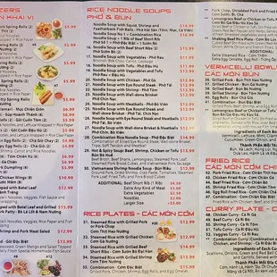 the menu for the restaurant