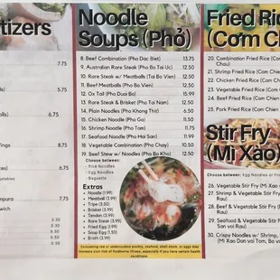 Pho OC menu