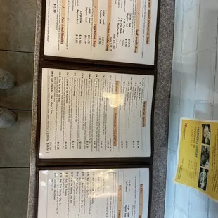 the menus of a restaurant