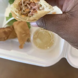 Pink meat in egg roll