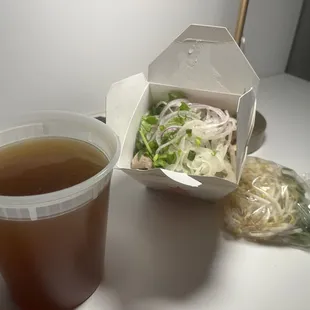 P6 Eye of Roud Steak, Well-Done Flank &amp; Tripe. The issue with ordering Pho to go to a hotel is the assembly. Wish it was a bowl.