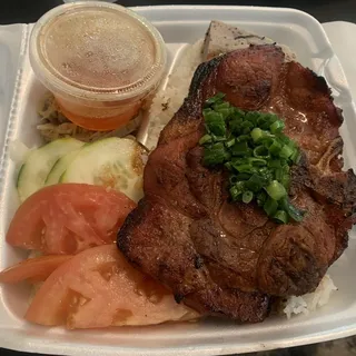 C2. Charbroiled Pork Chop, Shredded Pork, Egg Pork Patty and Fresh Vegetables