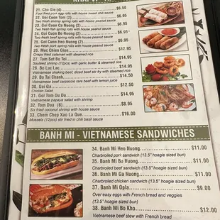 a menu for a vietnamese restaurant