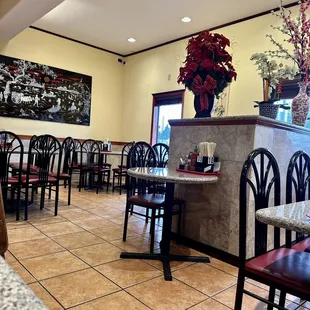 tables and chairs in a restaurant