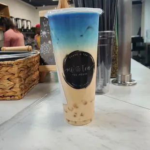 magical milk tea with crystal boba.