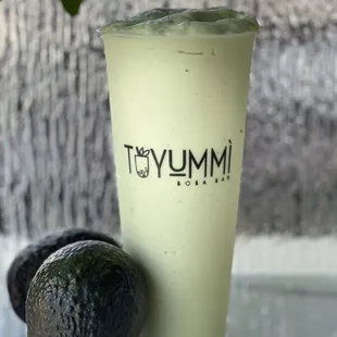 a smoothie and avocado