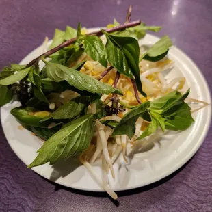 Bean sprouts, Thai basil, jalapeños and limes