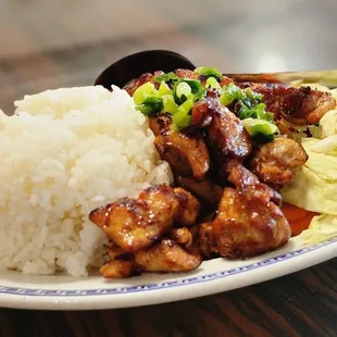 a plate of chicken and rice