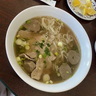 Rare steak and meatball pho