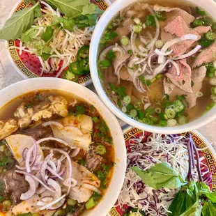 Bun bo hue (regular) and Pho (XL)