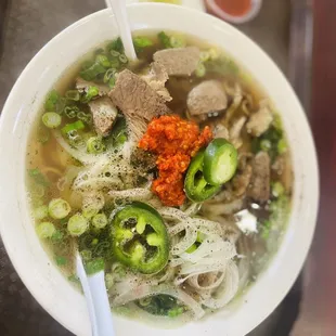 #6 Beef pho w/ fresh noodles &amp; extraaaaa thai chili.