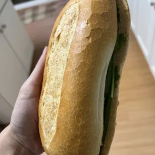 a person holding a sandwich
