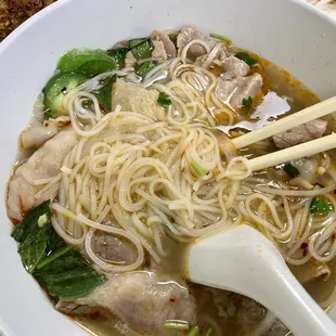 Pho with sliced beef, meatballs, brisket, tripe, tendon