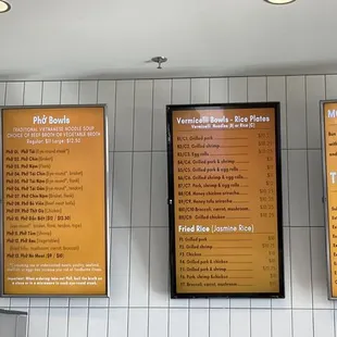 the menus on the wall