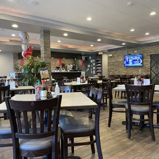 tables and chairs in a restaurant